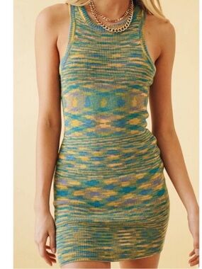 VRG GRL Sleeveless Multicolor Knit Bodycon Dress - Green/Blue/Yellow
